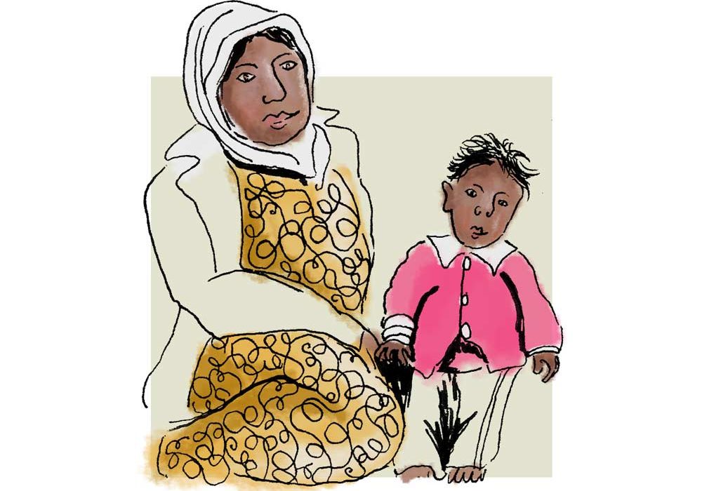 A woman with a young child