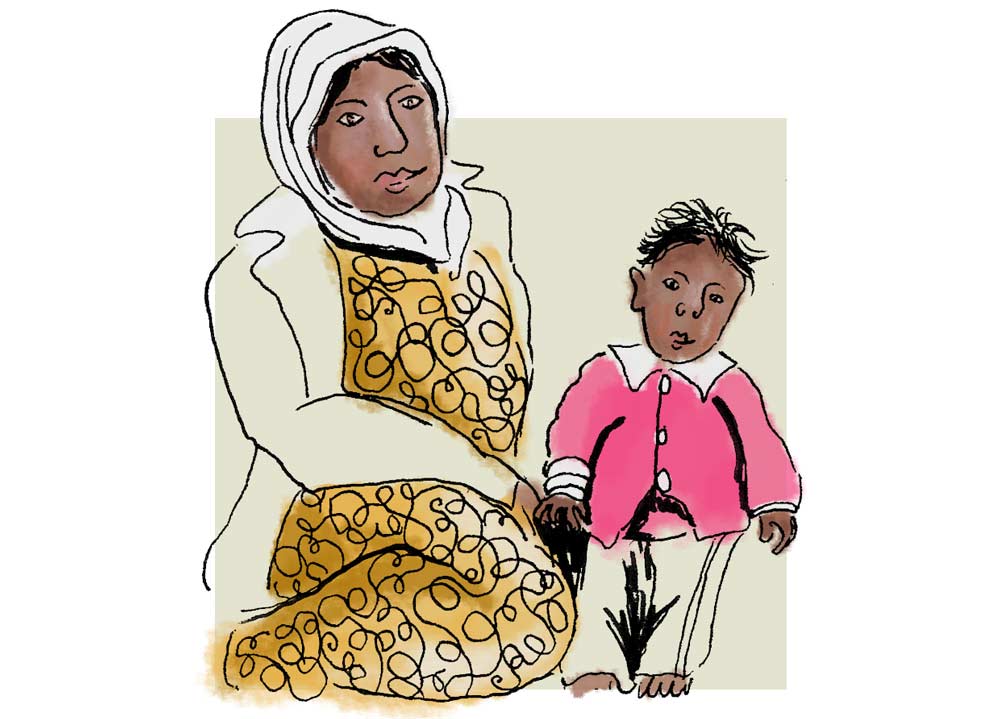 A woman with a young child